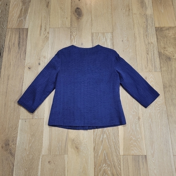 Chico's Textured Button Front 3/4 Sleeve Cropped Mandy Jacket Blue size Small - Picture 3 of 10